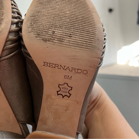 Bernardo Metallic Gold Tan Brazilian Leather Nadia Sandal Heels - Picture 13 of 13